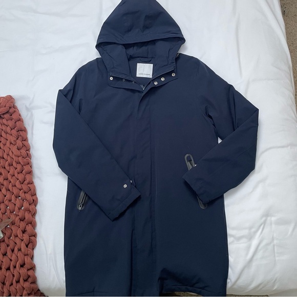 Samsoe Samsoe Navy Sivio Hooded Raincoat size M - Picture 1 of 6